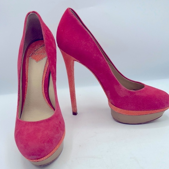 Brian Atwood Shoes - Brian Atwood Coral Suede and Orange Heels